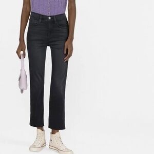 Frame Jeans Women’s 28 *28 Le Sylvie High Waist Raw Hem Straight Crop Black